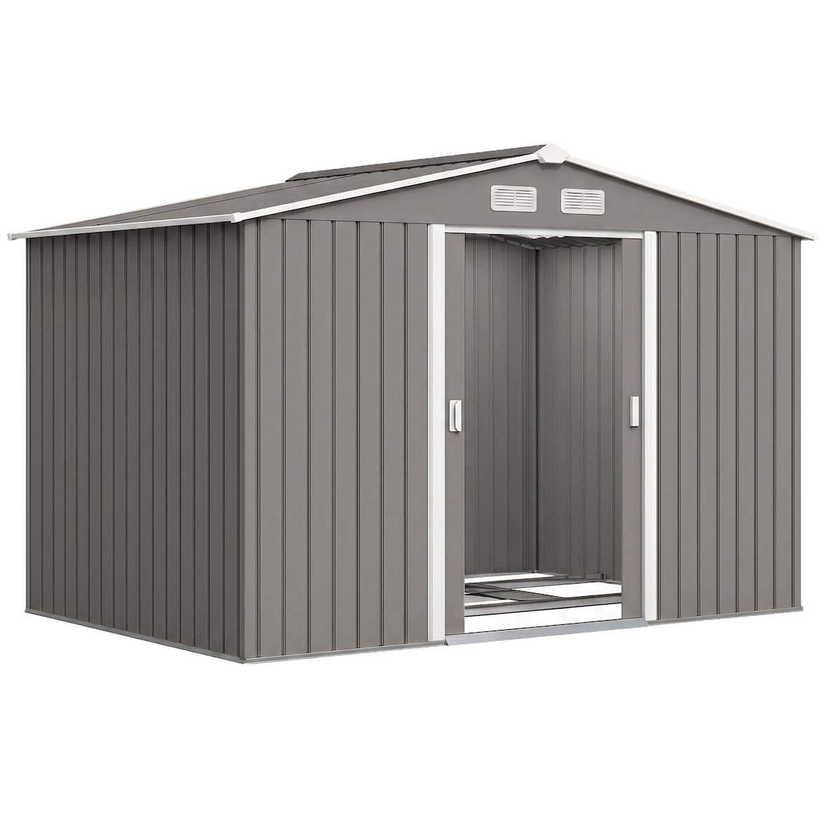 Cobertizo de jardín de exterior 4,9 m² 277x195x192 cm caseta de jardín con 2 puertas corredizas base refuerzo (suelo no incluido) gris