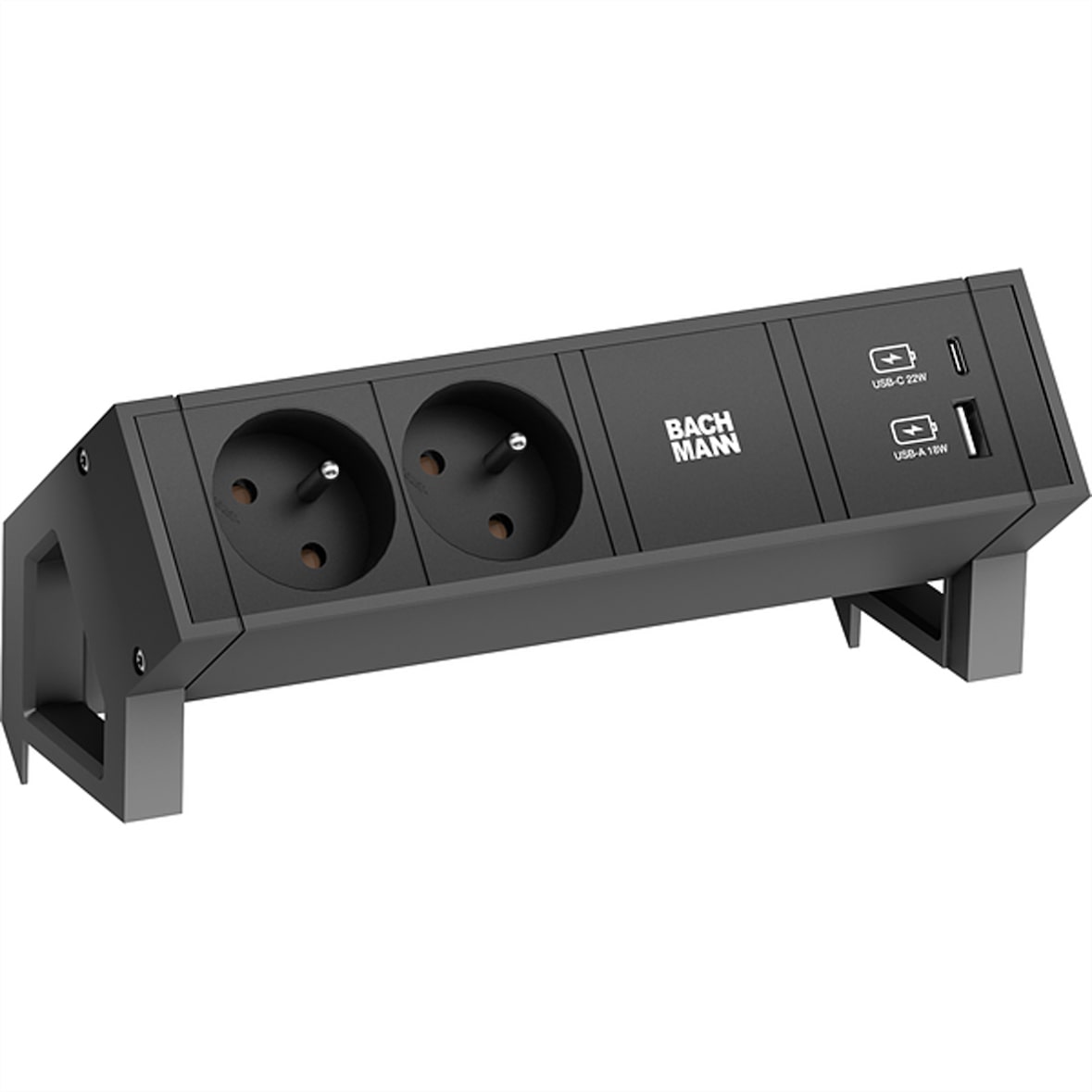 BACHMANN DESK 2 Stekkerdoos 2x UTE, 1x USB A&C 22W, zwart, 0,2 m