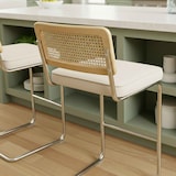 thumbnail of Lot de 2 chaises hautes en acier et velours beige