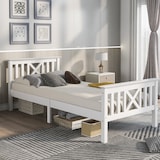 thumbnail of Merax Holzbett Einzelbett 90x200 aus Kiefernholz & MDF mit Lattenrost & Kopfteil für Schlafzimmer Weiß