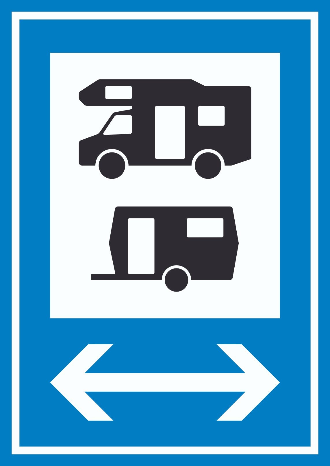 Wohnmobil- und Wohnwagenplatz links rechts Schild A6 Rückseite selbstklebend