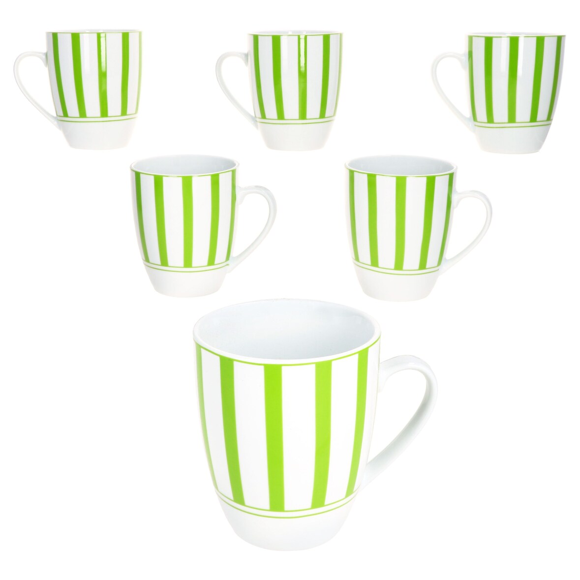 Split grün 6er Set Kaffeebecher 300ml Porzellan-Tasse 6 Pers Streifen Tee Kakao