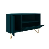 thumbnail of SalesFever Eck TV-Lowboard aus MDF | mit Tür, Klappfach und offenem Fach | Beine Metall mit Messinglegierung | B 100 x T 50 x H 58 cm | blau