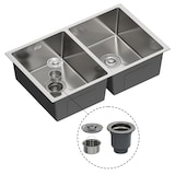 thumbnail of Gasfrit - Keukenspoelbak met 2 bakken, met sifon, voor werkblad van roestvrij staal kleur grijs, één spoelbak, 760 x 470 x 200 mm