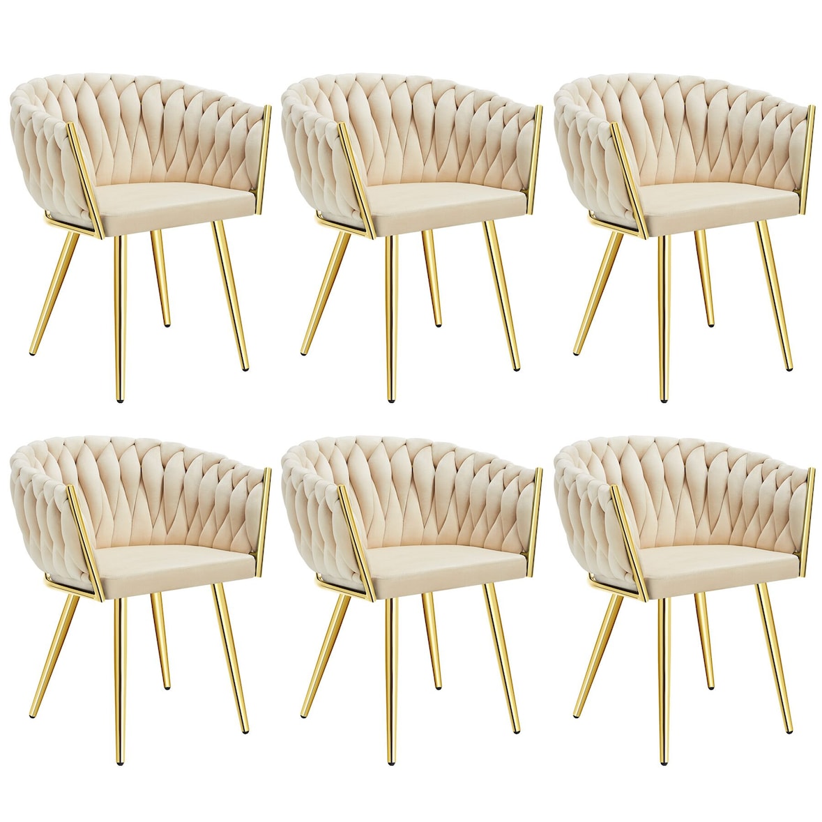 tectake Juego de sillas de comedor ASTANO de terciopelo con diseño anudado - Juego de 6 color arena/dorado