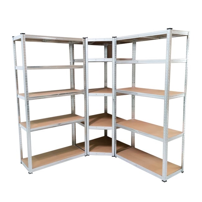 Pack 2 Estanterías Almacenaje y 1 Esquinera Metálicas 180x160*160 cm. Galvanizadas 15 Baldas Ajustables MDF, Carga 175 kg/Estante The Homeweeks