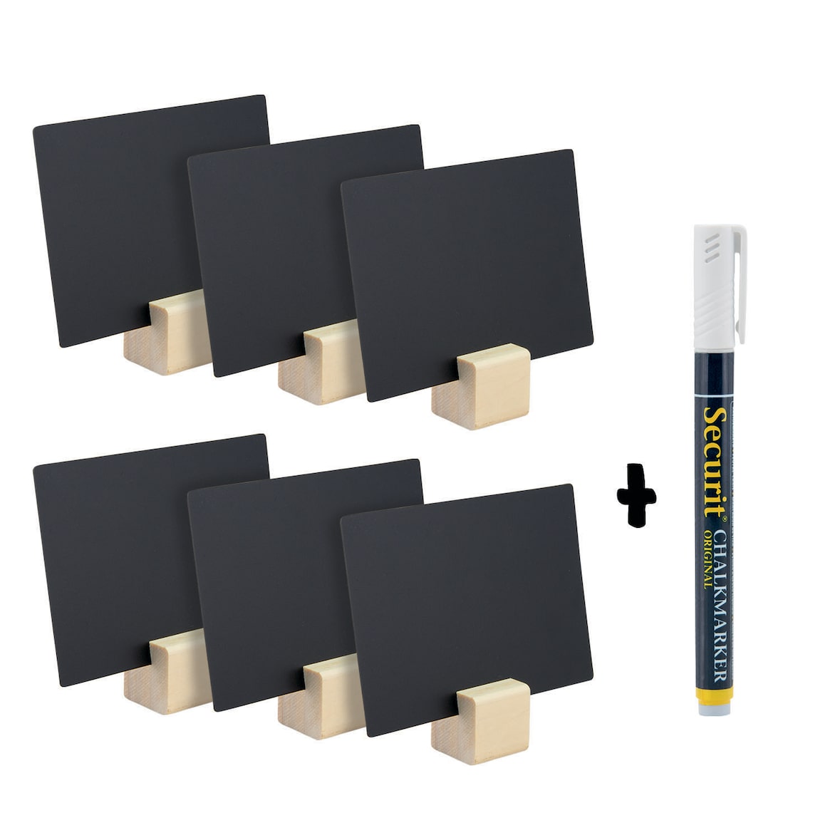 Securit® Lot de 6 Portes-étiquettes en bois + 6 Étiquettes Ardoises – Feutre-craie inclus