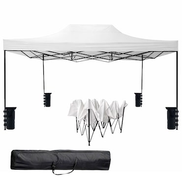 Gazebo Professionale 3x4.5 M Richiudibile Automatico In Acciaio E Telo Oxford 1200D PVC Impermeabile Anti UV Struttura a Fisarmonica con Sacche Bianco