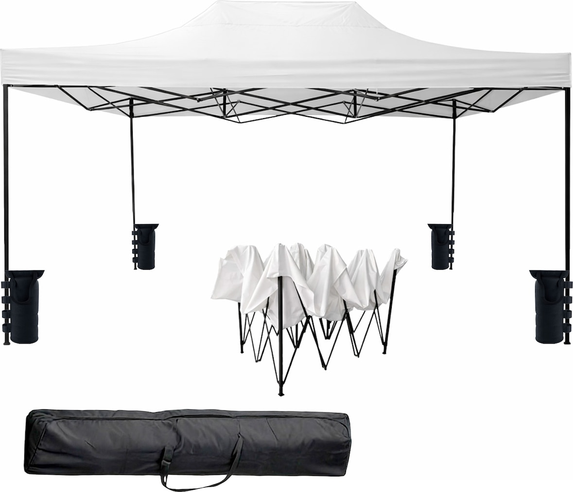 Gazebo Professionale 3x4.5 M Richiudibile Automatico In Acciaio E Telo Oxford 1200D PVC Impermeabile Anti UV Struttura a Fisarmonica con Sacche Bianco