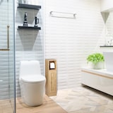 thumbnail of Relaxdays Toilettenpapierhalter stehend, Badezimmeregal HBT: 80x20,5x21 cm, Holzoptik, schmaler WC Papier Schrank, braun