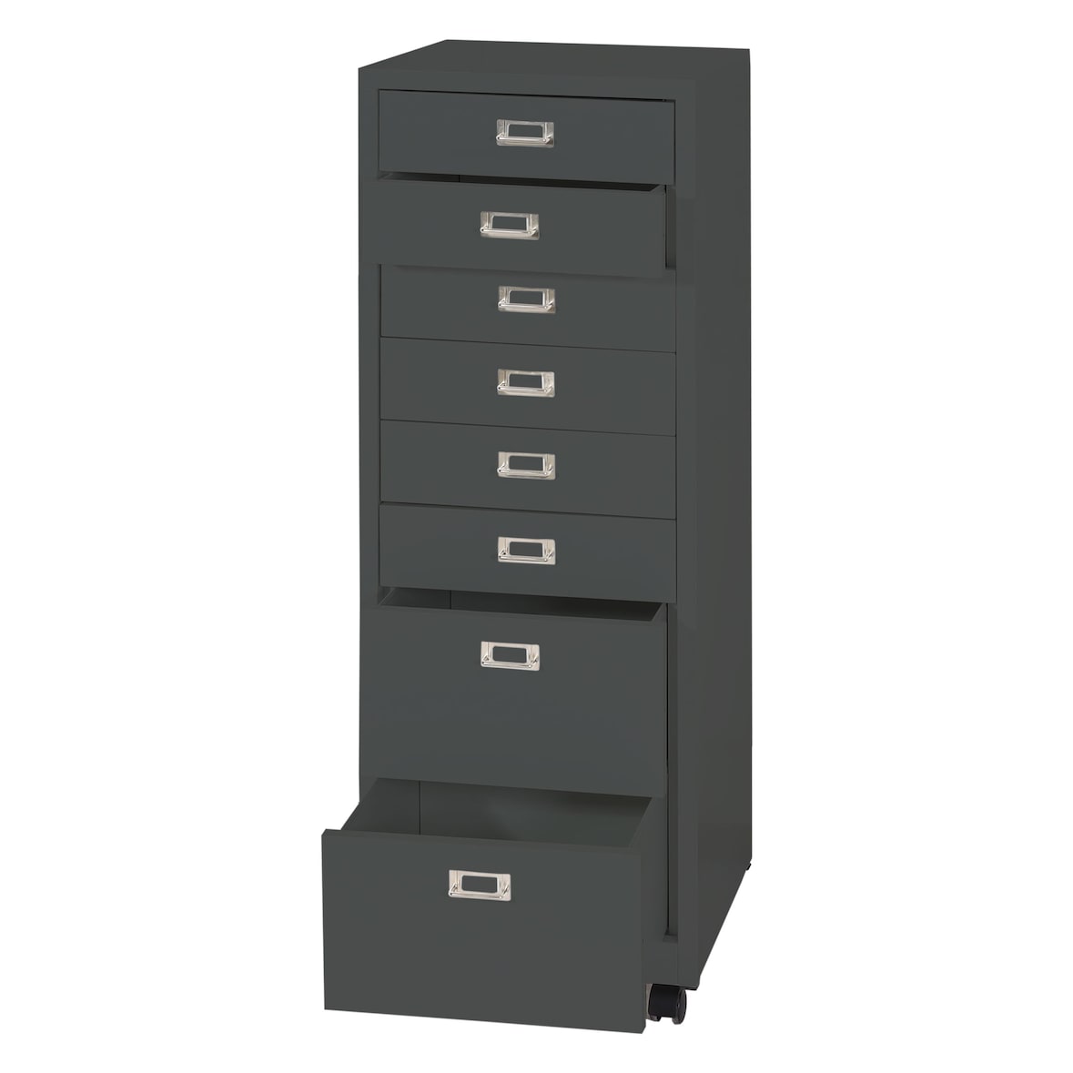 Décoshop26 - Büroschrank mit Schubladen 115 x 40 x 41 cm 8 Schubladen dunkelgrauer Stahl 04_0008264