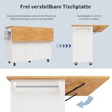 thumbnail of Kücheninsel Küchenwagen auf Rollen Weiß 122x74x92 cm mit klappbarer Tischplatte 8 Schubladen Schrank verstellbare Böden Gewürzregal