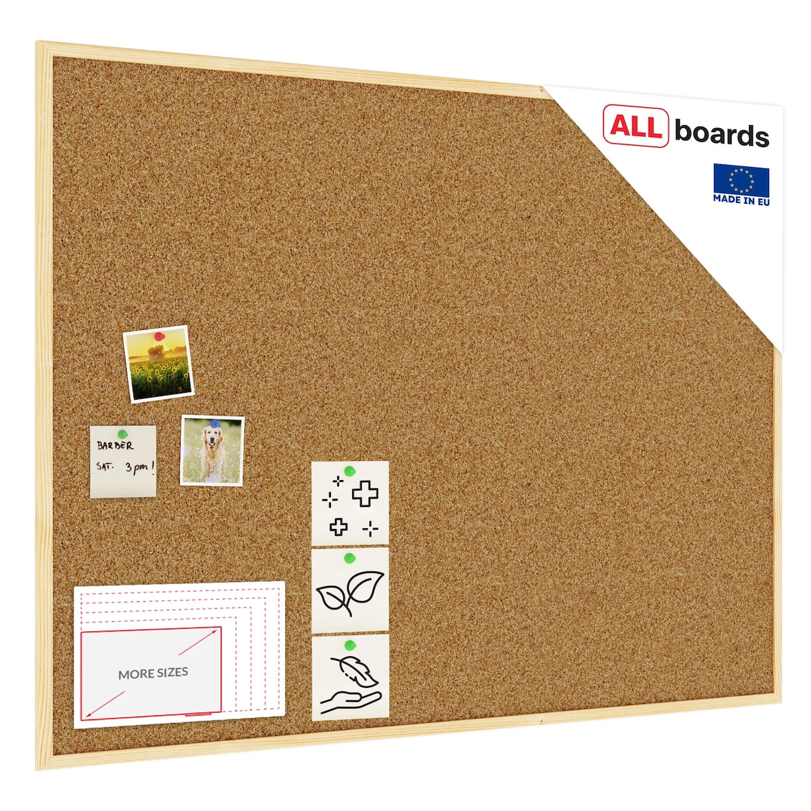 ALLBoards Bacheca in sughero (cornice in legno) 120×90 cm