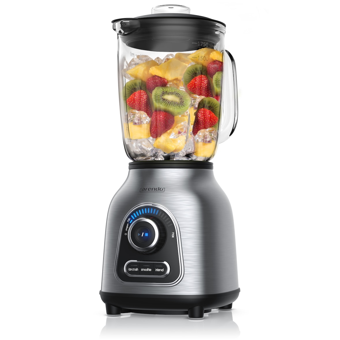 Arendo Standmixer Edelstahl, 1400 Watt, Glas Smoothie Mixer / Maker Ice Crush Funktion Milchshaker, 1,75 Liter Glasbehälter, Silber/Schwarz