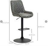 thumbnail of 2er Set Barhocker höhenverstellbar mit Rückenlehne Dunkelgrau 59x51x117 cm Kunstlederbezug Stahlgestell mit Fußstütze für Küche