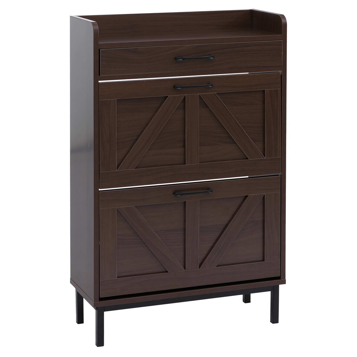 Sapateira HWC-P45, sapateira, 2 compartimentos basculantes gaveta prateleira MDF 95x60x24cm ~ aspeto nogueira