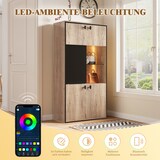 thumbnail of Merax Mehrzweckschrank mit LED, Highboard in Holzoptik, Doppel- & Schiebetüren, offenes Regal und Fächer, 78 x 36 x 150 cm, Natur