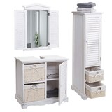 thumbnail of Décoshop26 - Badezimmermöbel-Set bestehend aus Waschtisch Wandspiegel und Aufbewahrungsschrank aus weiß gealtertem Holz 04_0006703