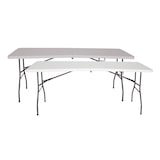 thumbnail of 2er-Pack stabile Klapptische, 180 x 70 x 74 cm, öffentlich zugänglich. Tragbar. 3,5 cm dicke HDPE-Tischplatte. Die Homeweeks