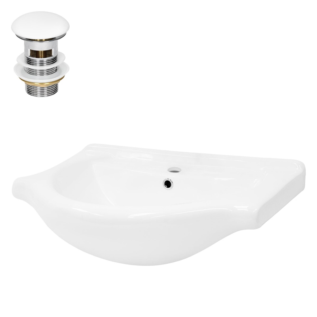 LuxeBath ML-Design Einbau-/Aufsatzwaschbecken Keramik Weiß 67,5×51,5×21,5 cm, oval, mit Überlauf, inkl. Ablaufgarnitur – modernes Waschbecken