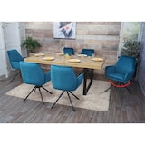 thumbnail of 6er-Set Esszimmerstuhl HWC-G67, Küchenstuhl Armlehne, drehbar Auto-Position, Samt FSC® ~ türkis-blau, Beine schwarz