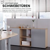 thumbnail of bümö Schwebetürenschrank, Sideboard Buche/Silber - Büromöbel Sideboard Holz 160cm breit, 42cm schmal, Büro Schrank mit Schwebetür für Flur oder als