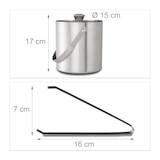 thumbnail of Relaxdays Eisbehälter rund mit Deckel, Eiszange, Eiswürfel-Kühler für Bar, Party, 1,5 Liter, HBT: 17 x 15 x 15cm, silber