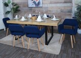 thumbnail of Esszimmerstuhl HWC-A50 II, Stuhl Küchenstuhl Polsterstuhl, Holz Stoff/Textil Cord (400g/m²) FSC® ~ blau