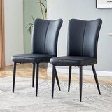 thumbnail of Essstuhl 2er Set Schwarz 89x45x44 cm mit PU Leder Bezug Rückenpolster und Metallbeinen, minimalistisches Design, komfortabel und stabil