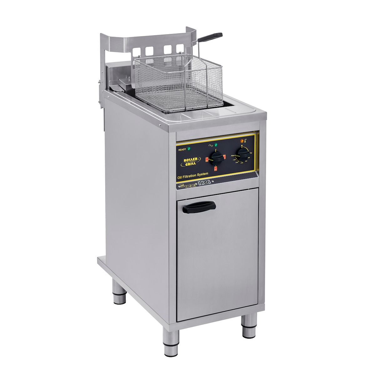 Roller Grill Friteuse automatique sur coffre avec vidange, filtration automatique d'huile, relevage automatique du panier, 1 cuve, 16 Litres, OFSL 16