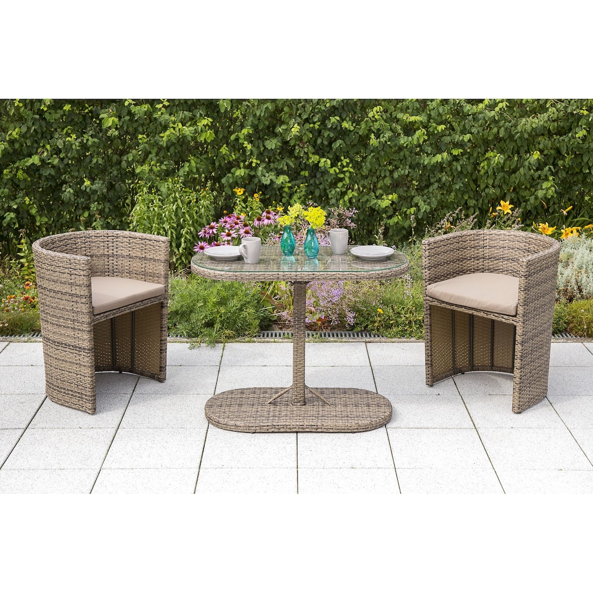 Merxx Ancona Set 3tlg., 2 Sessel, 1 Tisch 100 x 50 cm, Stahl