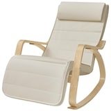 thumbnail of Poltrona A Dondolo Reclinabile In Legno E Metallo Con Poggiapiedi Regolabile 5 Posizioni Per Balcone Giardino Interno Esterno 121.5 x 55 x 84 Cm Beige