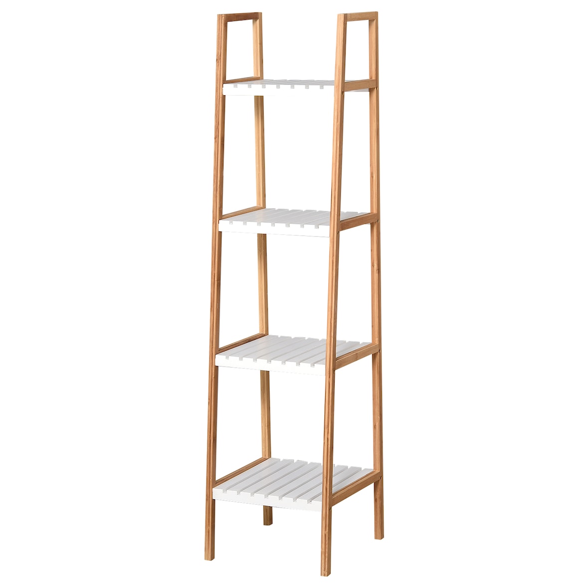 kleankin Estantería Escalera de Bambú de 4 Niveles Mueble de Almacenaje Multifuncional para Baño Salón Cocina 35x36x138,5 cm Blanco y Natural