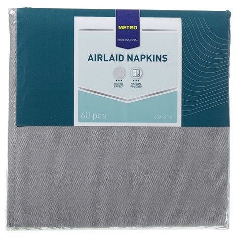 METRO PROFESSIONAL Servetten Airlaid, 40 x 40 cm, 1/4 vouw, 4-laags, grijs, 60 stuks