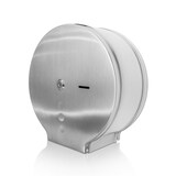 thumbnail of SET: 1x Jumbo-Toilettenpapierspender EDELSTAHL matt + 2 Jumborollen-Toilettenpapier 300m, 2-lagig