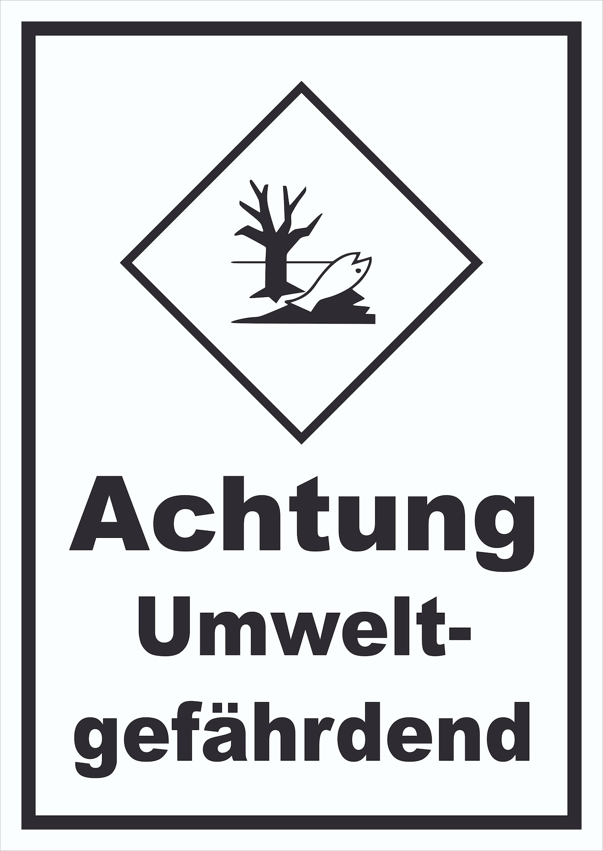 Schild Kenn­zeichen Umwelt­gefähr­dend Fisch Wasser Baum hochkant A5 (148x210mm)