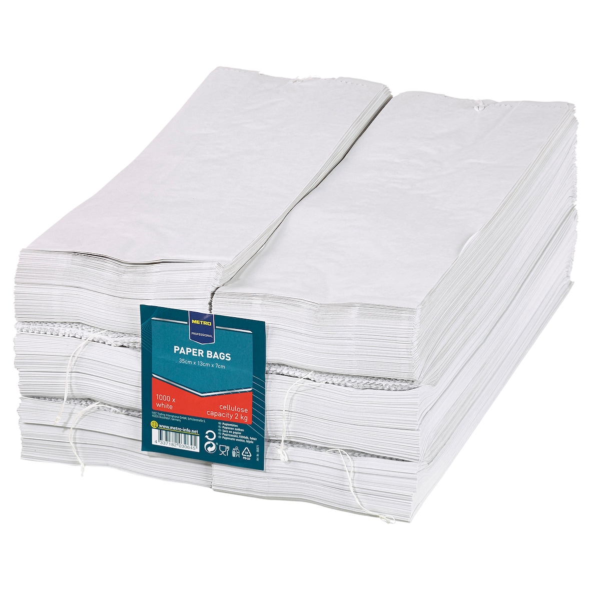 METRO Professional Papiertüten, Cellulose, 35 x 13 x 7 cm, 2 kg, weiß, 1000 Stück