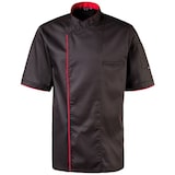 thumbnail of 224 - Kochjacke halbarm, Druckknöpfe, Fb. schwarz mit farbiger Paspel : rot 65% Polyester 35%Baumwolle 220 g/m² XL