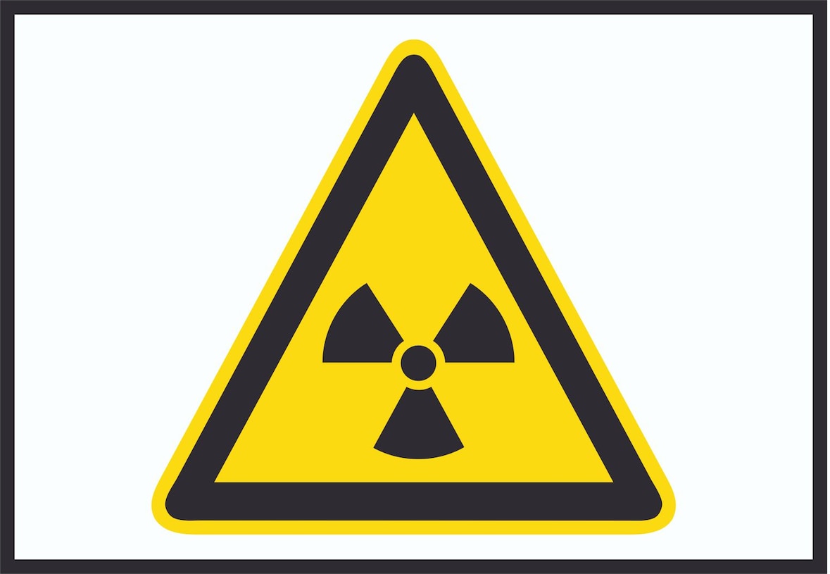 Achtung Radioaktive Strahlung Symbol A4 Rückseite selbstklebend Schild