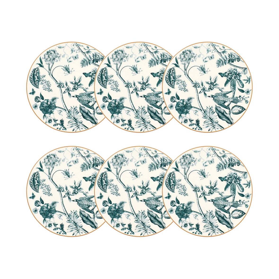 Novastyl - Lot 6 assiettes plates botanic 27cm en porcelaine