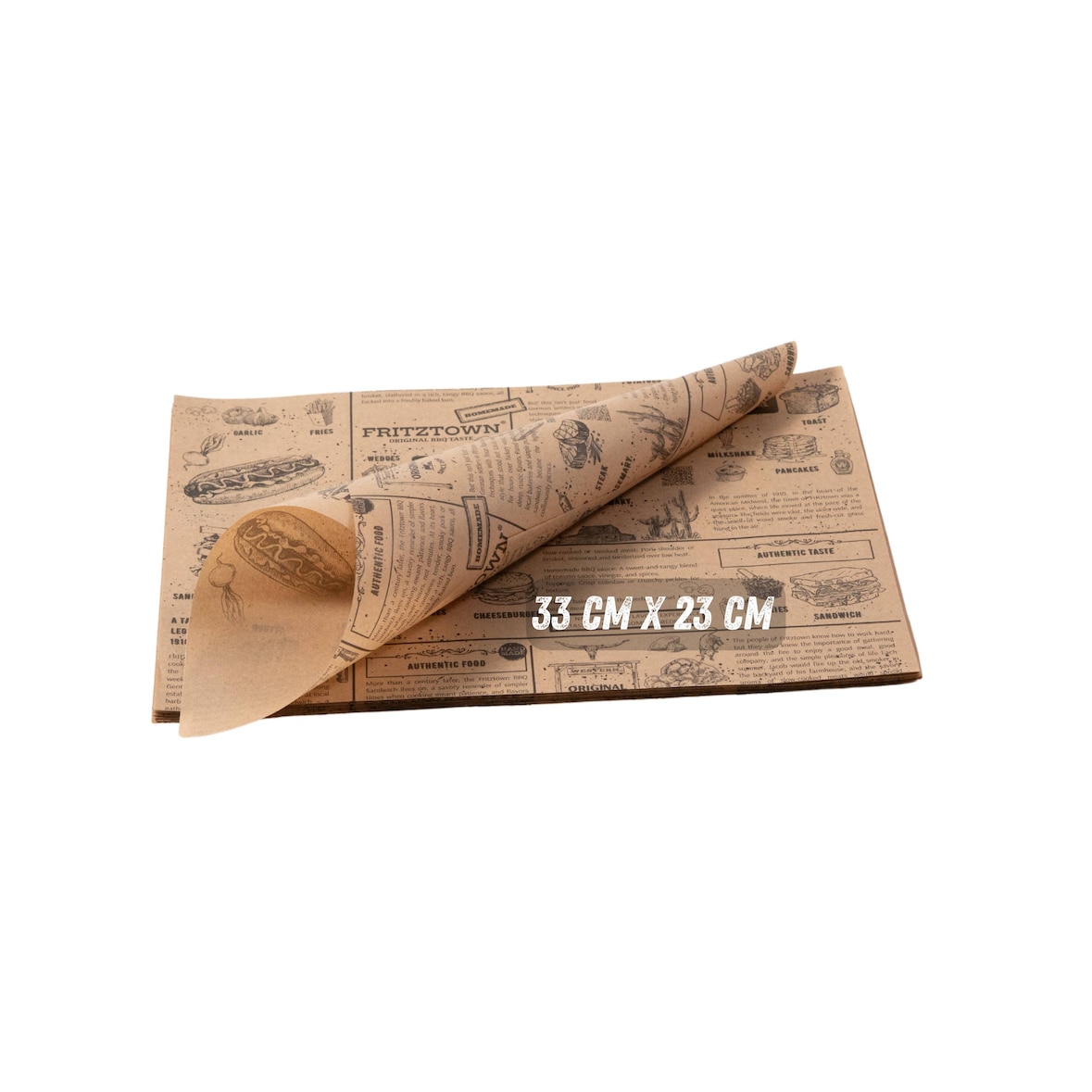FRITZTOWN® Deli Paper 33x23 cm Braun – 100 Blatt | Fettabweisendes Einschlagpapier | Für Burger, BBQ, Sandwiches & Street Food geeignet