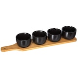 thumbnail of WellHome - Set de aperitivo de 5 piezas en color negro, tablas de bambú y vasitos de loza