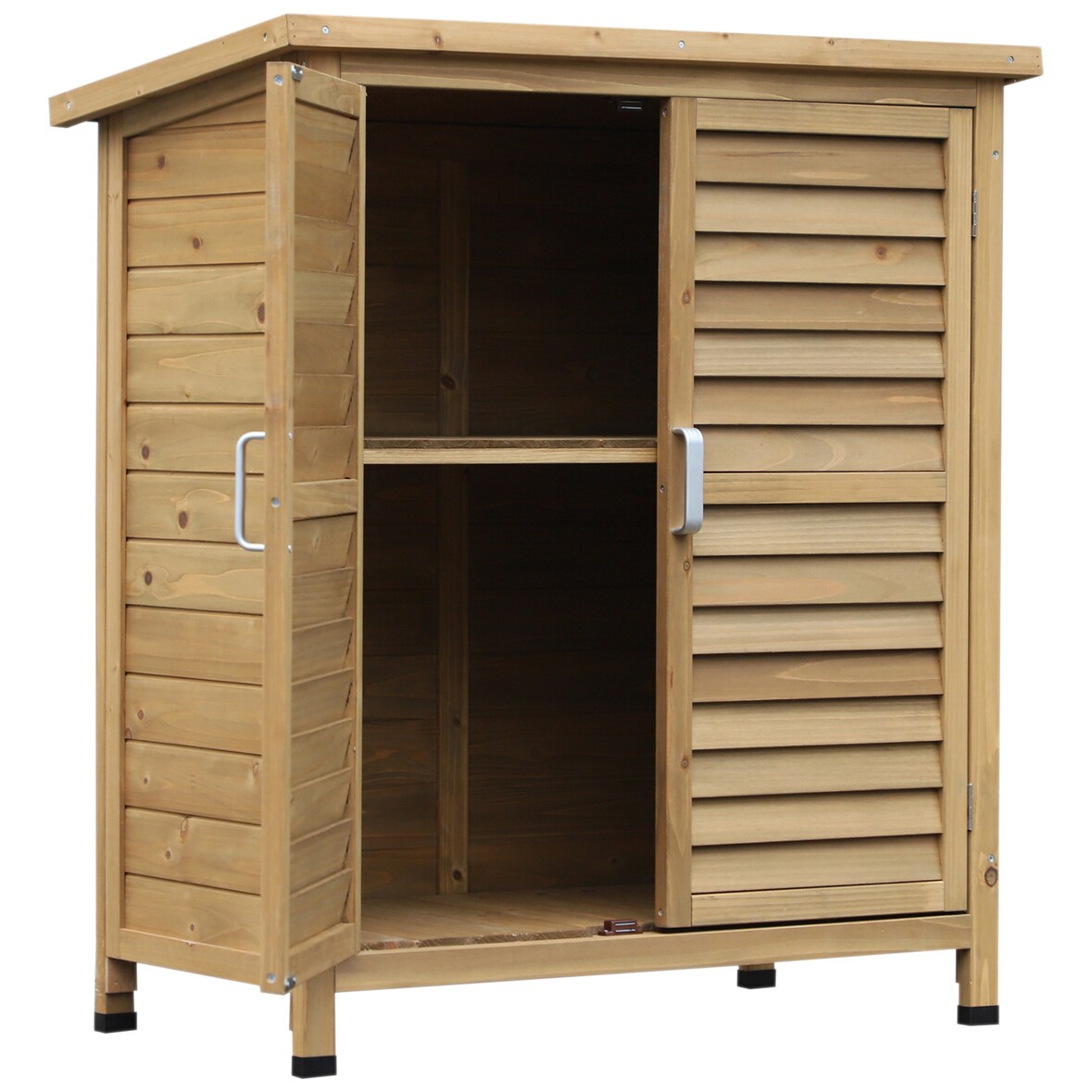 Outsunny Cobertizo de Almacenamiento de Madera 87x46,5x96,5 cm con 2 Estantes Interiores 2 puertas de Buena Ventilación y Techo Inclinado para Terreza