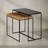 thumbnail of Wohnzimmertisch 2er Set Mango Massivholz / Stein-Optik Beistelltisch Eckig, Design Beistelltisch Industrial, Sofatisch Couchtisch Rechteckig,