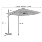 thumbnail of Zweefparasol HWC-A96, parasol, rond Ø 4m polyester/aluminium 27kg ~ crème met voet