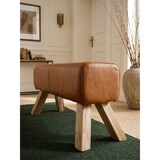 thumbnail of Sportlicher Sitzhocker, Braun, Leder, Mango-Holz - Modern & Stabil. 90x30x43 cm | Kadima Design