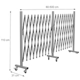 thumbnail of Alu Absperrgitter HWC-B34, Scherengitter Schutzgitter mit Rollen, ausziehbar 110x60-500cm ~ gelb-schwarz