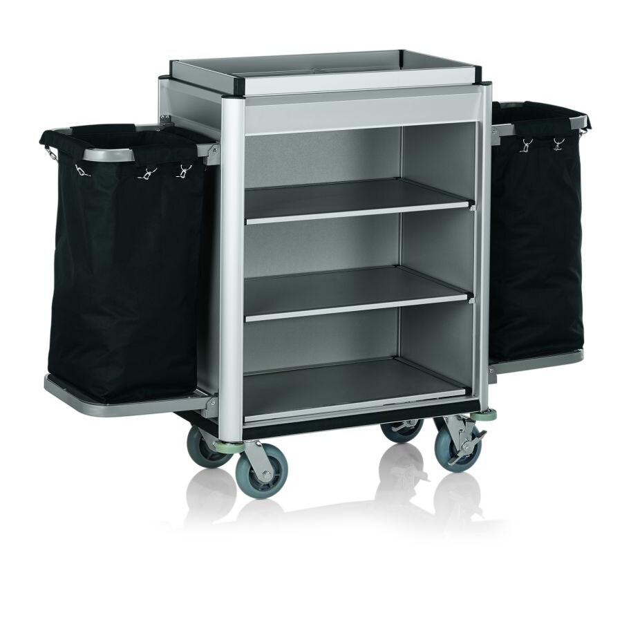 Zimmerservicewagen Premium ALU 2 silber mit 2 Wäschesäcken