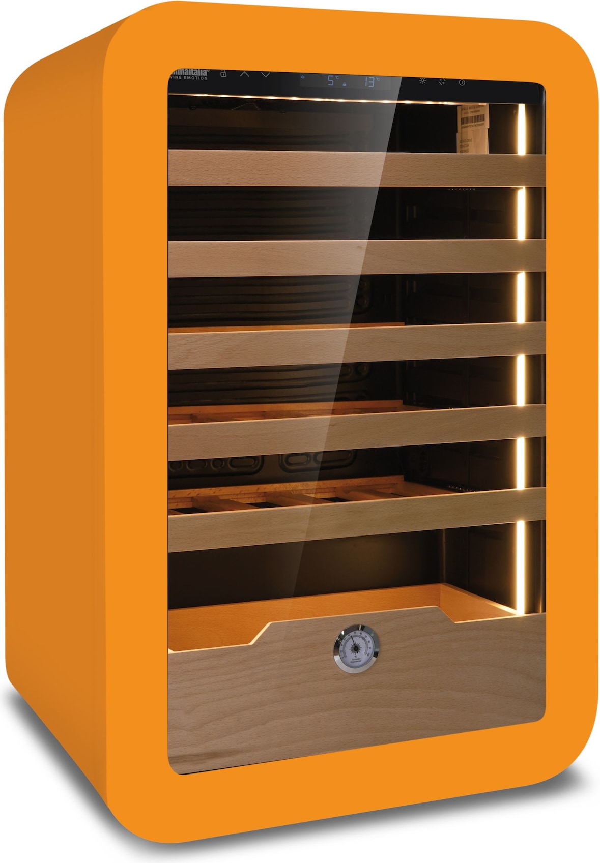 KLIMAITALIA Belüfteter Weinkühlschrank. LED-Beleuchtung. Elektronisches Thermostat. Holzregale + Kommode. Temperatur +2°C/+20°C. VINARIUS40ORN