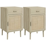 thumbnail of Conjunto de 2 Mesas de Cabeceira com Gaveta de Vime e Prateleira Ajustável para Quarto Sala 40x40x68,5 cm Carvalho